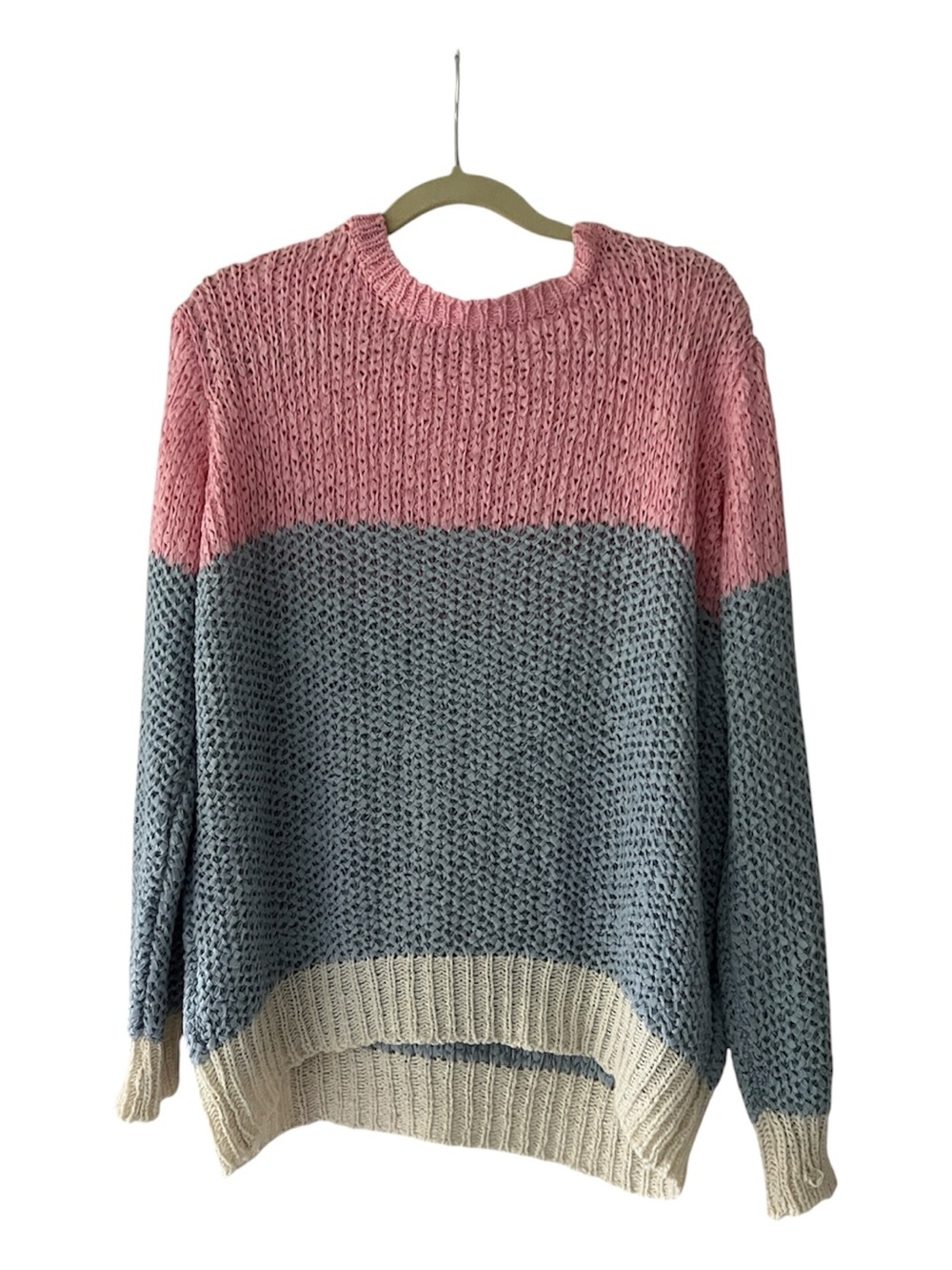Sandro knitted Colorblock Crewneck Sweater - Pink, Blue & Cream size L